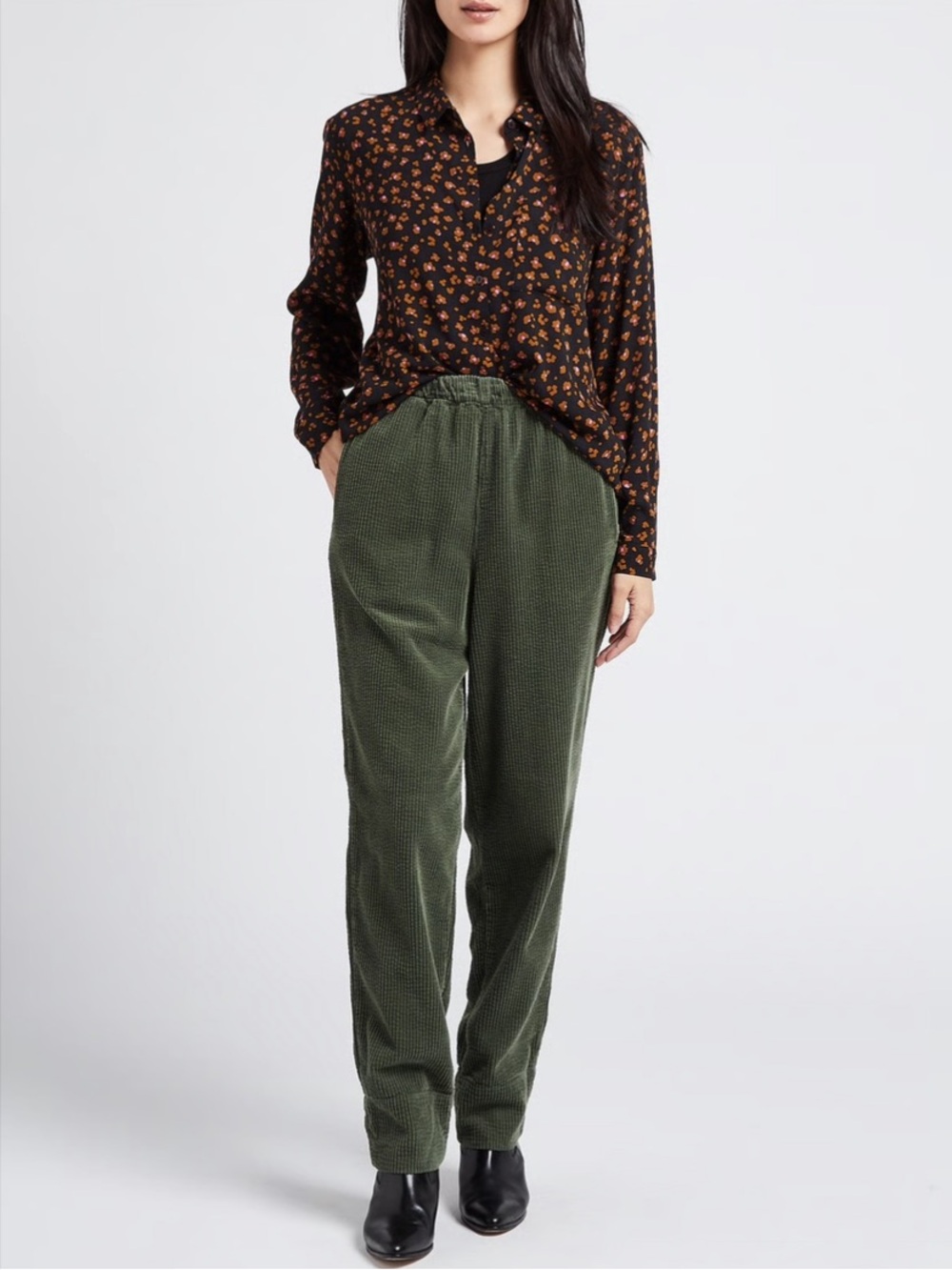 Acquaverde Paris Pull-on Baggy Corduroy Pants Straight Leg Wide Wale Green Sz 4